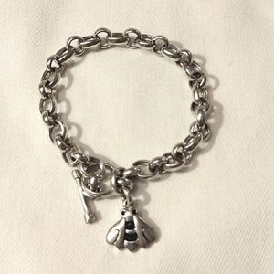 BUMBLEBEE Silver Real 925 Stamped Bee Charm Thick Chain  7.5" Bracelet Bee
